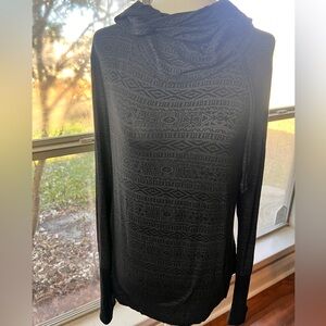 Balance Collection Black Gray Large Top Hooded Collar Lagenlook Boho Yoga